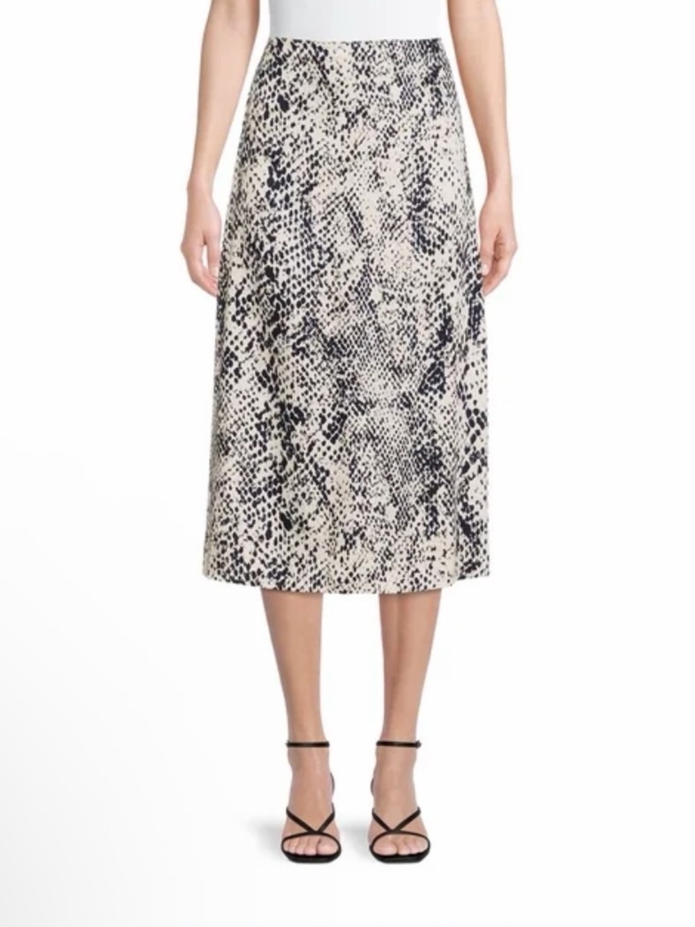 Time and Tru Cream and Black Snake-Print Midi Skirt